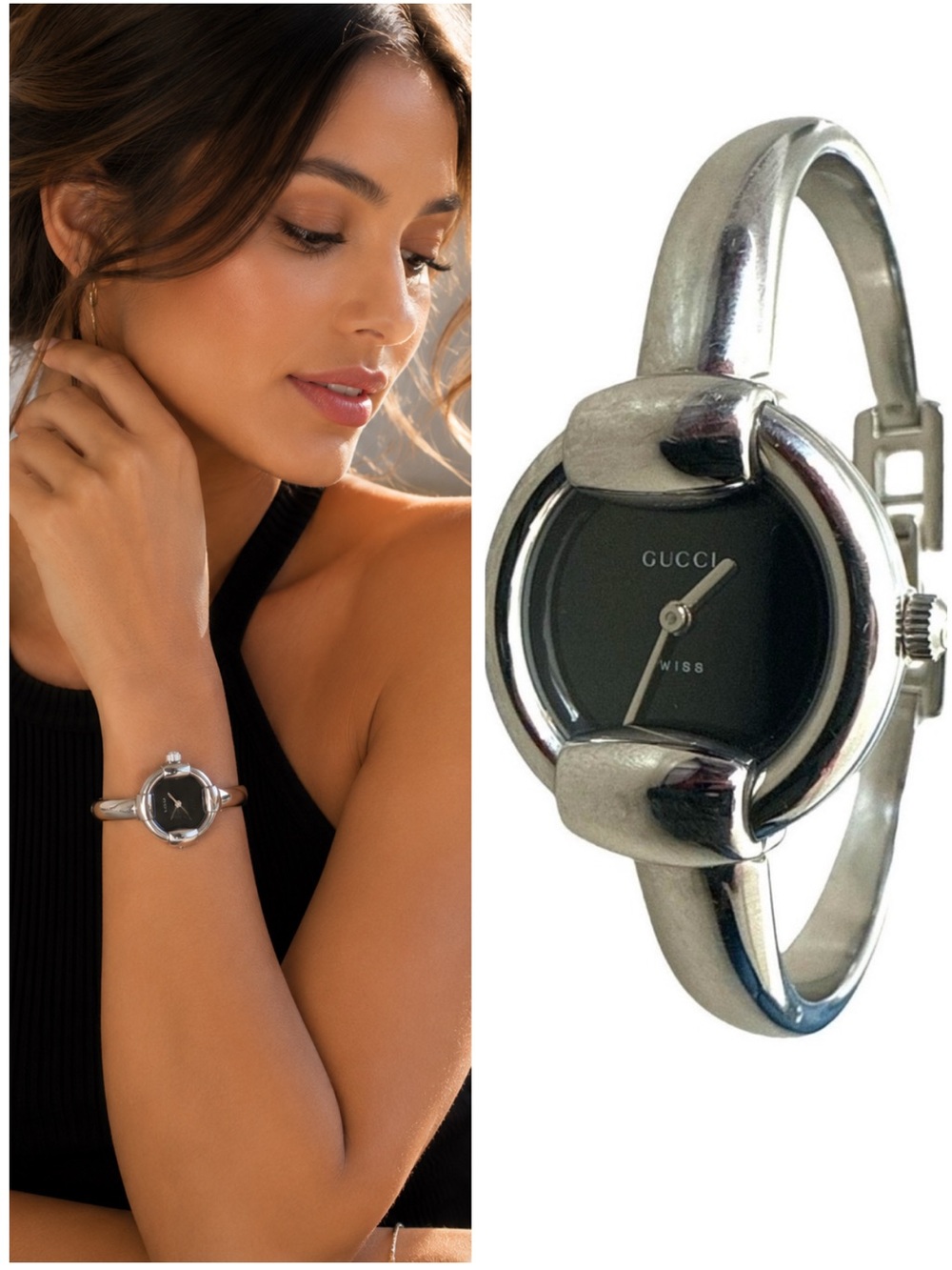 Gucci Vintage 1400L Silver Stainless Steel Bangle Horsebit Buckle Watch 25mm